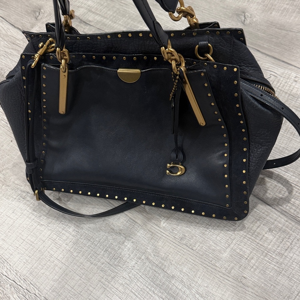 Navy Studded Leather Handbag
